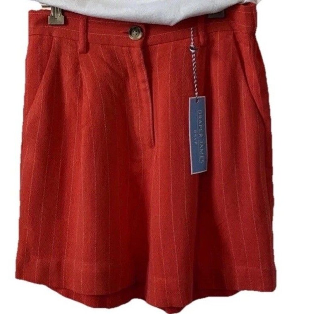 Draper James Red & White Shorts Flat Front Linen/Rayon Elastic Waist Small New